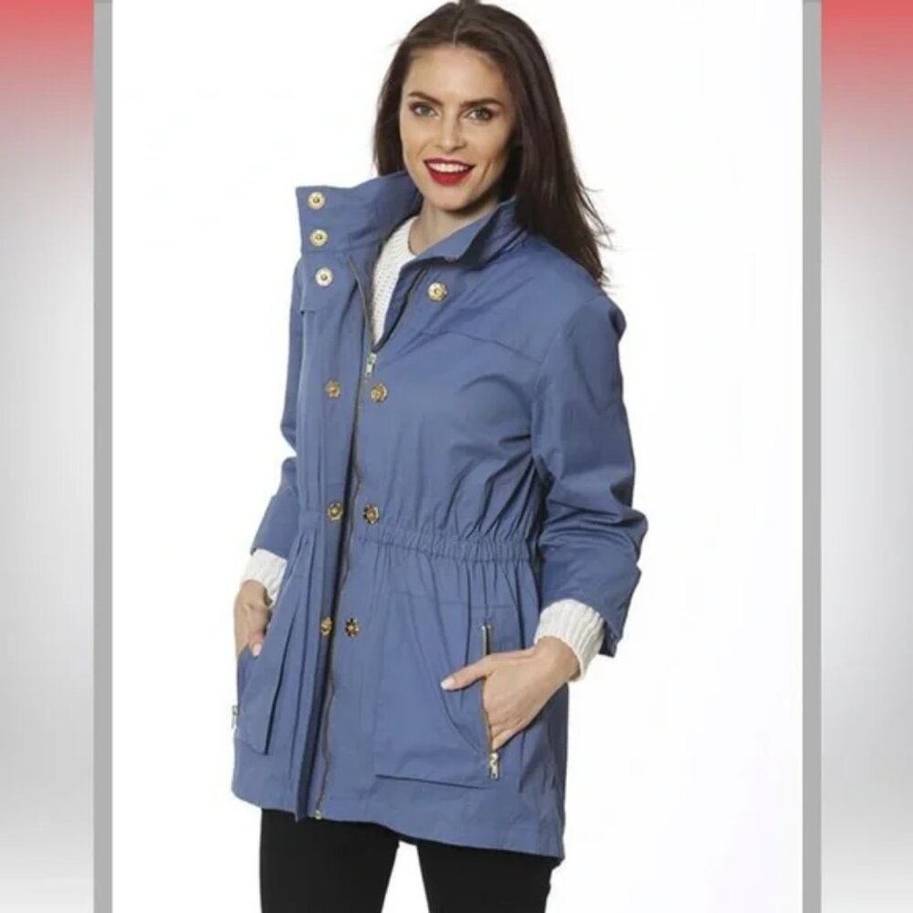 Ciao Milano Tess Water Resistant Anorak Rain Jacket‎ w/ Optional Hood Gray Blue
